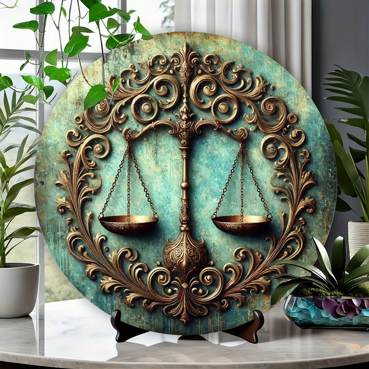 Vintage Metall-Blechschild 8x8 Zoll Justitia-Skala Wanddekoration für Anwaltsbüro