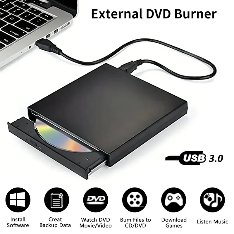 USB 3.0 External CD Drive USB Protectable External CD-RW Drive DVD-ROM Burner Player For Laptop Desktop Computer Windows 10 11