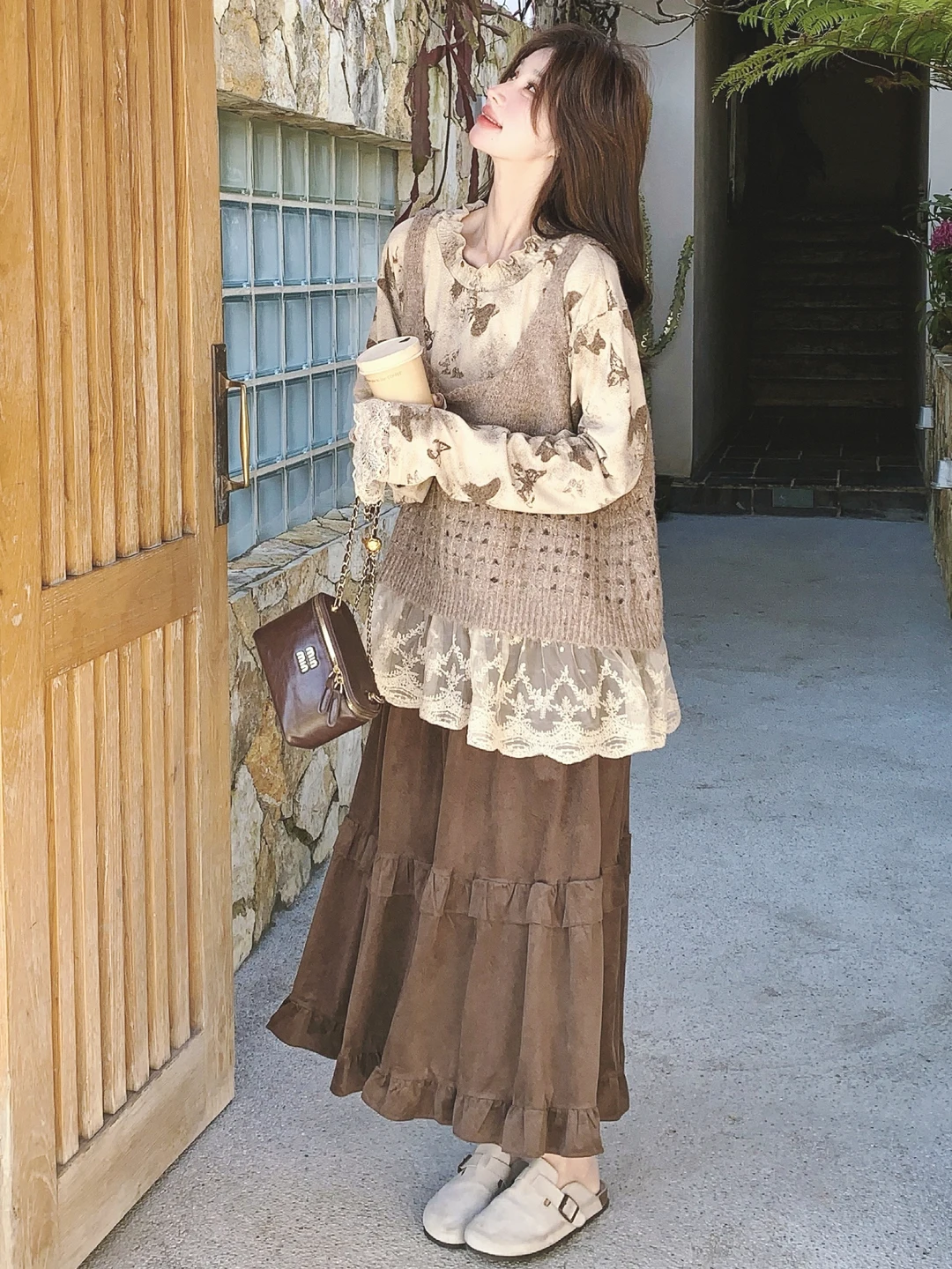 

Spring Autumn Print Lace Splicing Women's Top Skirt Set Strapless Vest Chic Loose Fit Casual Fashion Three-Piece Set