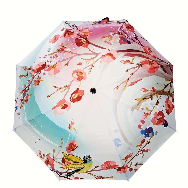 Peach blossom 8 bone folding umbrella ladies creative arts small fresh Sun silver glue sunscreen manual sunshade umbrella