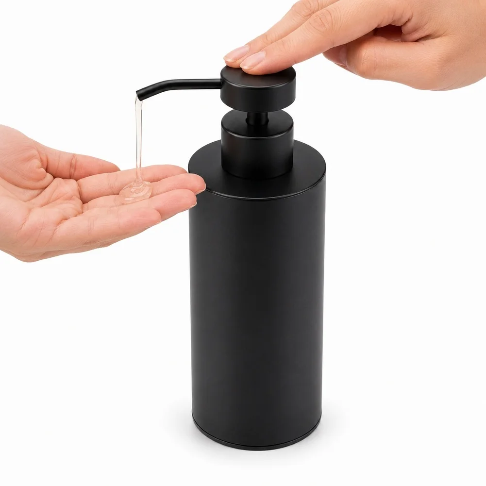 Cleanliness Maintenance Tool Pump for Bottle Matte Black Dispenser Black Stainless Steel Bottle One-hand Operation