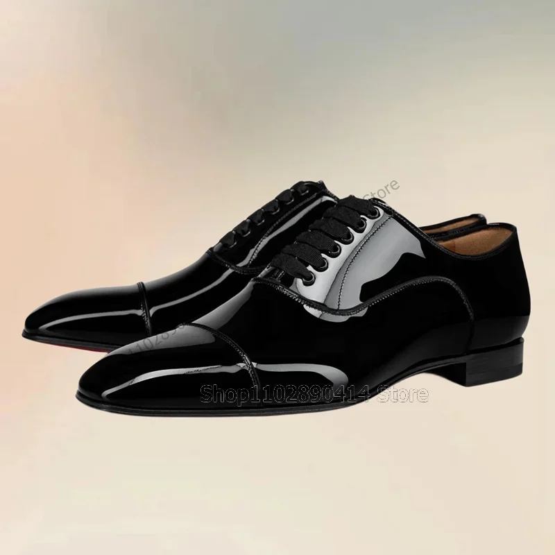

Black Patent Leather Square Toe Strappy Loafers Fashion Lace Up Men Shoes Luxury Handmade Party Banquet Office Men Dress Shoes