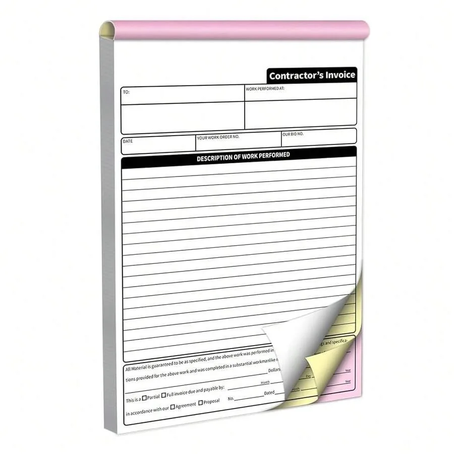 

Contractor Invoice Books, 3 Part Carbonless Contractor Estimate Book, Work Order Receipt Book With Carbon Copies, 7.3 X 11 Inch