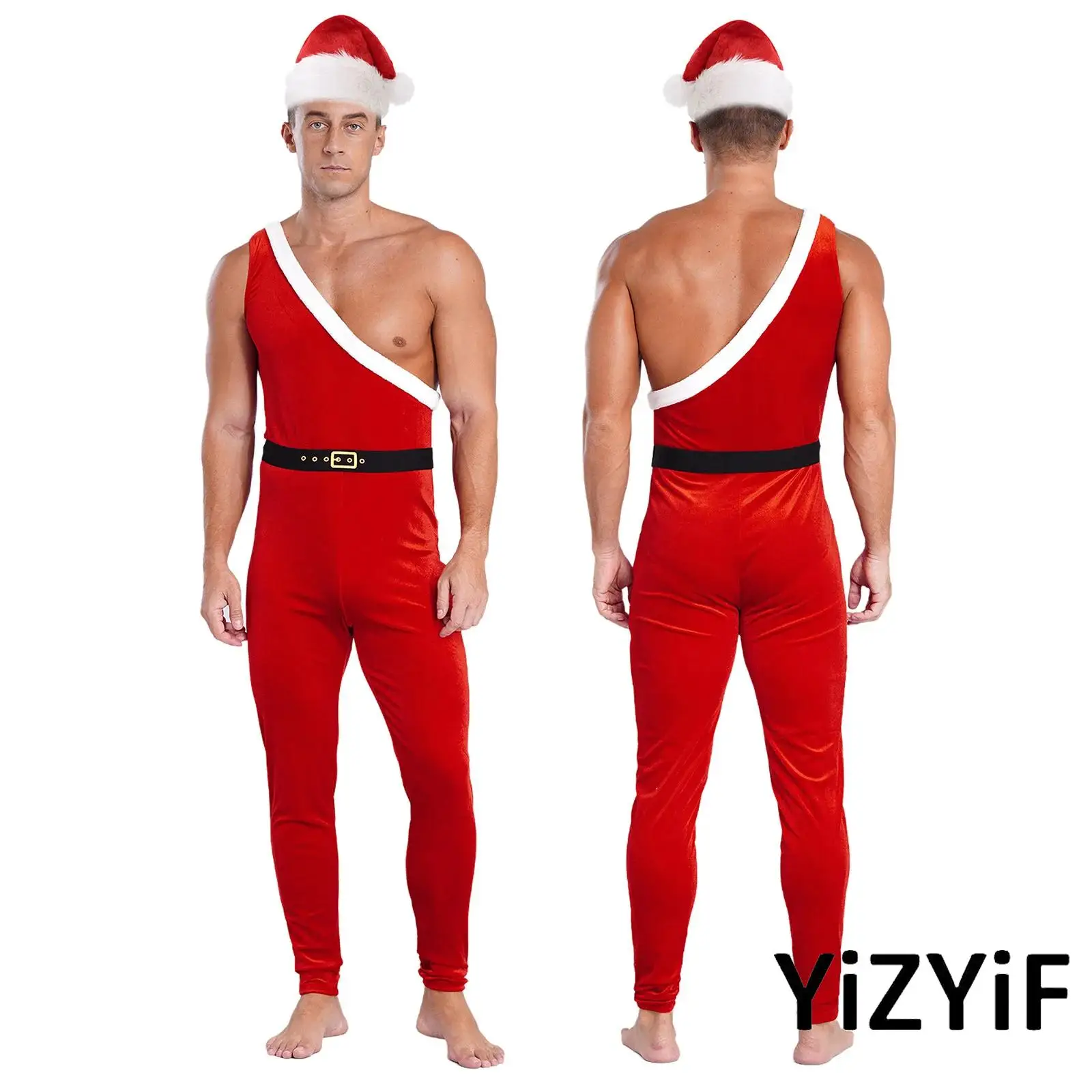 

Modern Santa Costume Set for Men with Comfortable One Shoulder Design And Adjustable Belt for Christmas Parties Festive Events