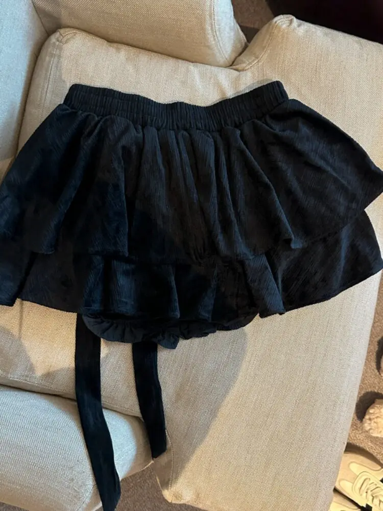 plus Size Corduroy High Waist A-Line Skirt with Bow Tie Slimming Half-length Women's Fashion Casual Spring Autumn Winter