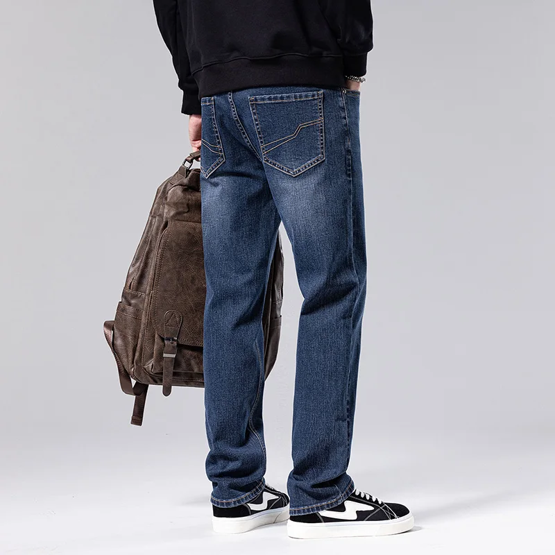 

Новые мужские облегающие прямые джинсы, осенне-зимние толстые эластичные удобные джинсовые брюки, брендовая мужская одежда