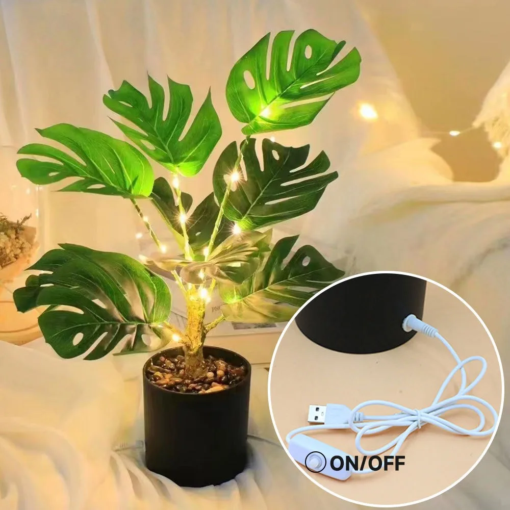 New LED Night Light Simulated Green Plant Potted Plant Luminous Desktop Ornaments Office Bedroom Warm Lamp USB Desk Lamp