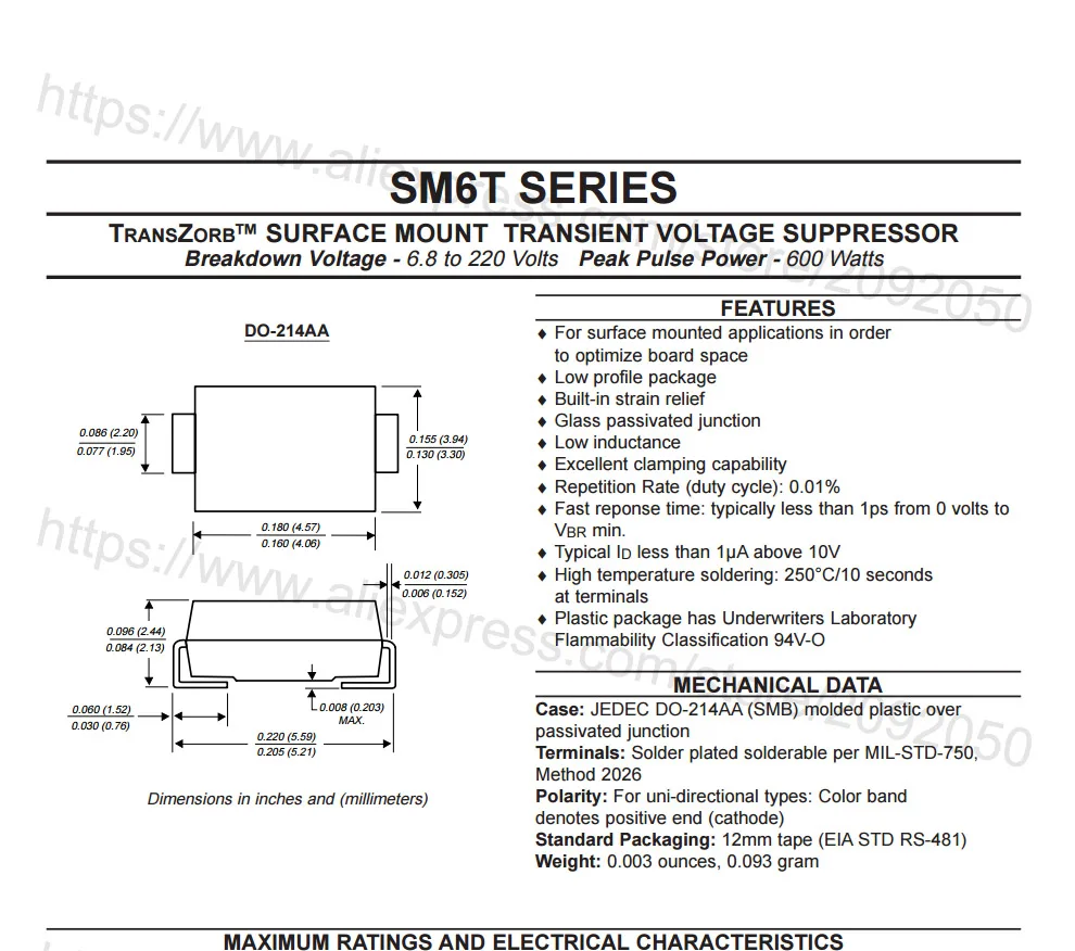 JASNPROSMA 200PCS 750PCS DO214AB SMB SM6T100 SM6T100A SM6T100CA SM6T150 SM6T150A SM6T150CA UNI BI SMD คุณภาพสูงทีวี SM6T