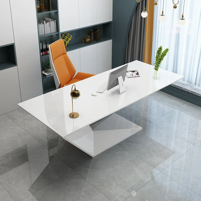 

Simple Modern Executive Desk White Office Manager Desk President Table and Chair Combination