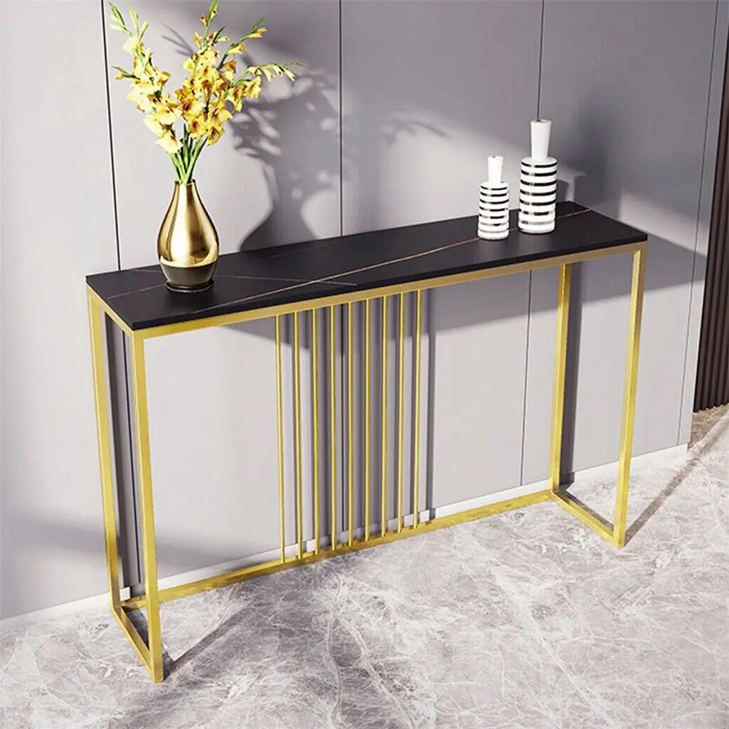 

120CM Modern Marble Slim Narrow Console Table Hall Entrance Window Accent Table Art Decorative Metal Frame