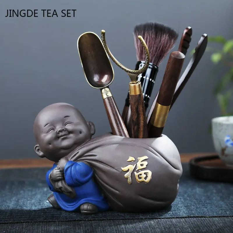 

Ebon Tea Ceremony Six Gentleman Set Purple Clay Tea Sets Accessories Tea Brewing Anti-hot Tool Tea Spoon with Storage Jar