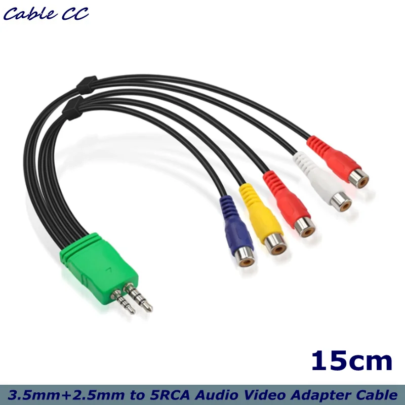15cm 3.5mm+2.5mm to 5RCA Audio Video Adapter Cable 0.3m 3.5mm Male 2.5mm Male to 5 RCA Female Plug AV Component Adapter Cable