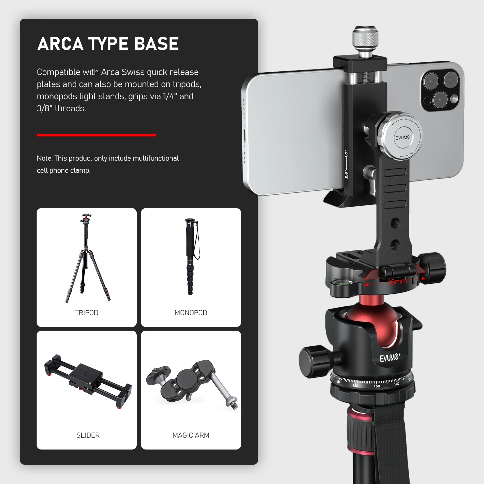 Phone Holder Mini Tripod 360° Rotate Cold Shoe Mount for Tripod Monopod Arca Swiss Quick Release Plate Smartphone LED Microphone