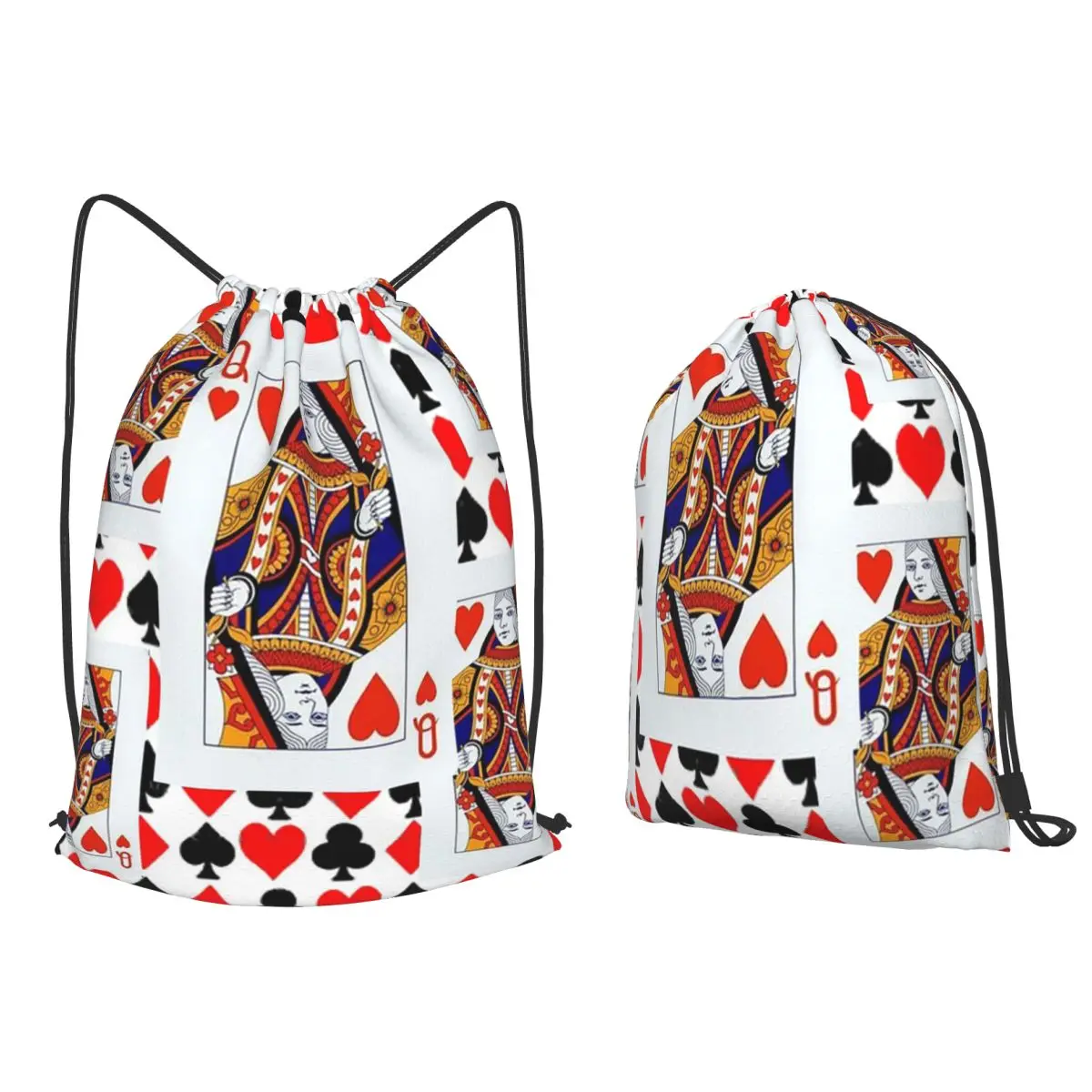 Queen Of Hearts Backpacks Fashion Drawstring Bundle Pocket Sundries Bag Book Bags for Travel School