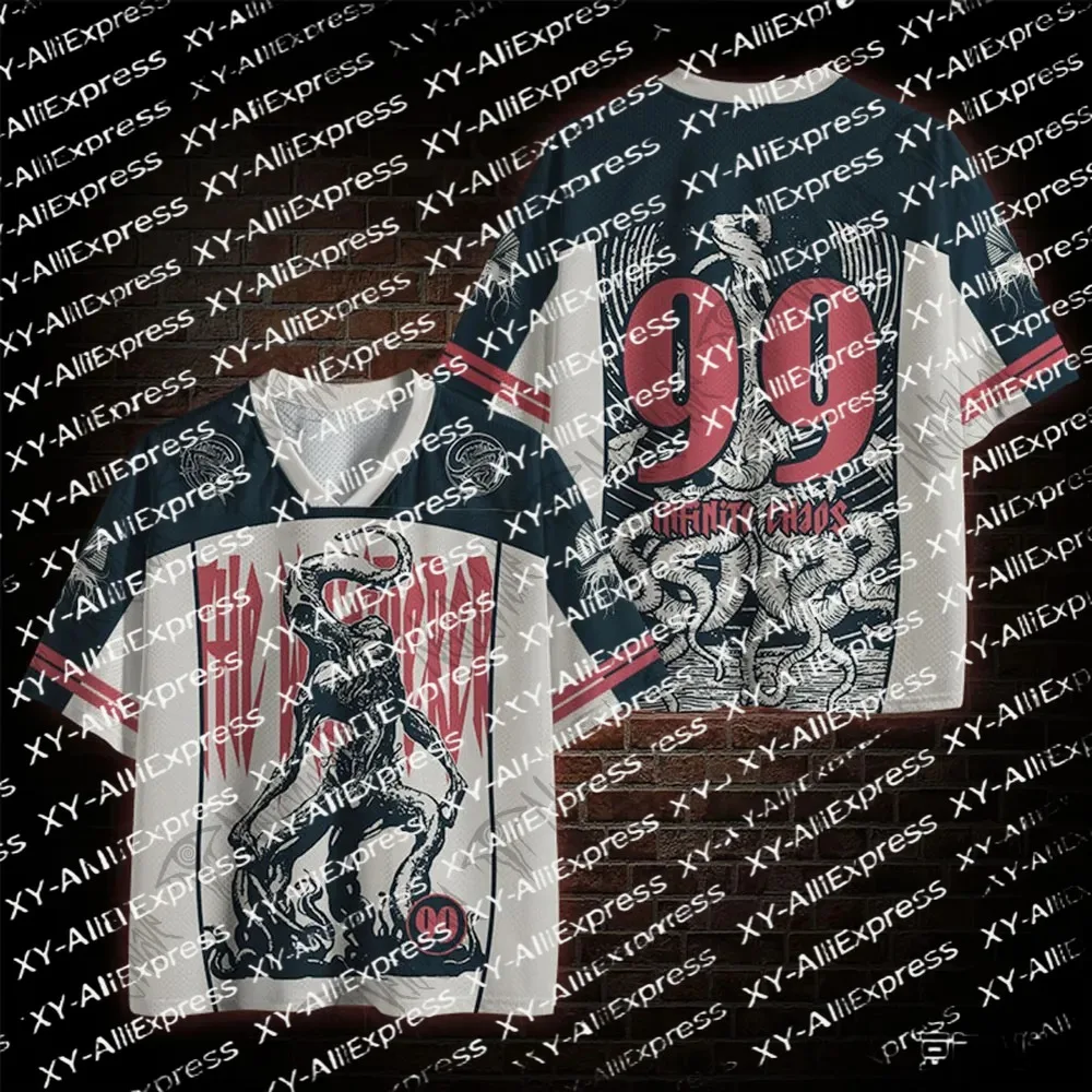 Vintage Dark Beast V-Neck Mesh Jersey  Men, Retro Serpent Creature Art Print, Casual Sporty Top Street Party & Night Urban Look