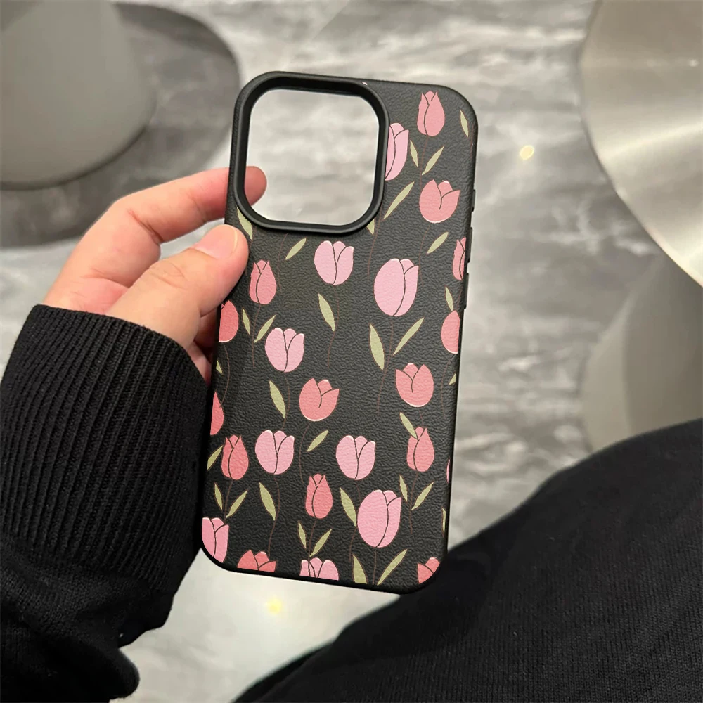Rosa Tulpen-Handyhülle für iPhone 17 16 15 14 13 12 11 Pro Max 16 15 14 Plus 17 16 15 14 13 12 11 Pro 17Air Silikon-Matt-Cover – Detail 8