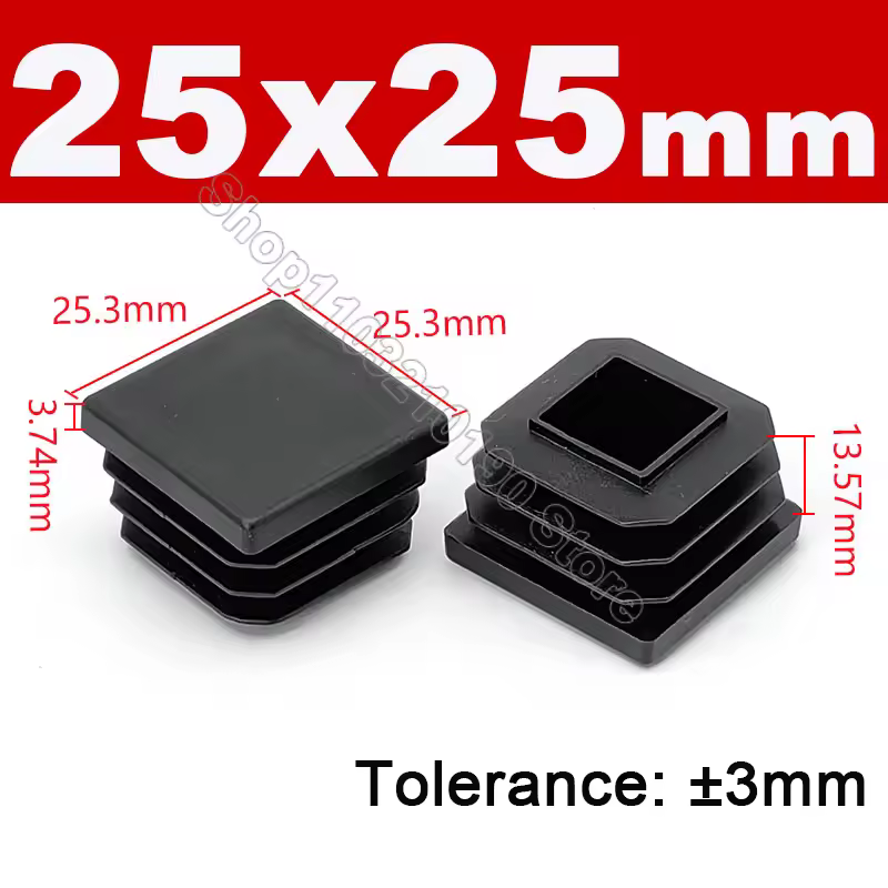 Black Square Pipe Tube Cap Plastic Tubing End Cover Glide Insert Blanking End Plugs Bung 10/13/15/16/18/19/20//22/23/25/28-200mm - Image 8