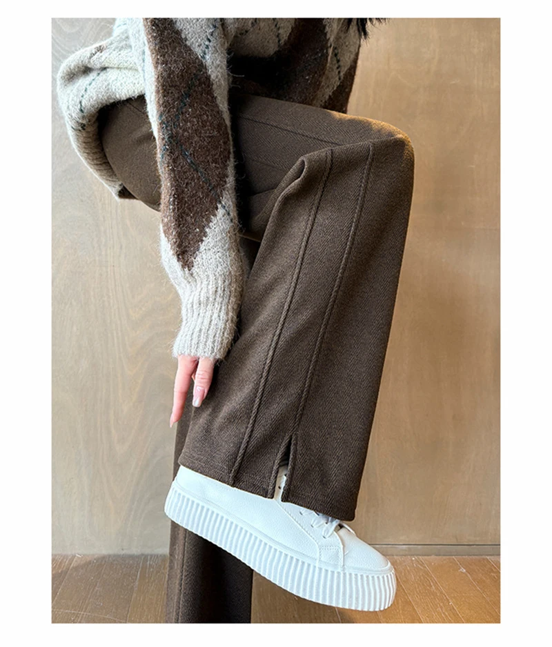 Kunstwollhose mit weitem Bein für Damen, modische elegante Baggy-Hose, Herbst-Winter-Bürohose für Damen, koreanische High-Waist-Straight-Hose, neu – Detail 25