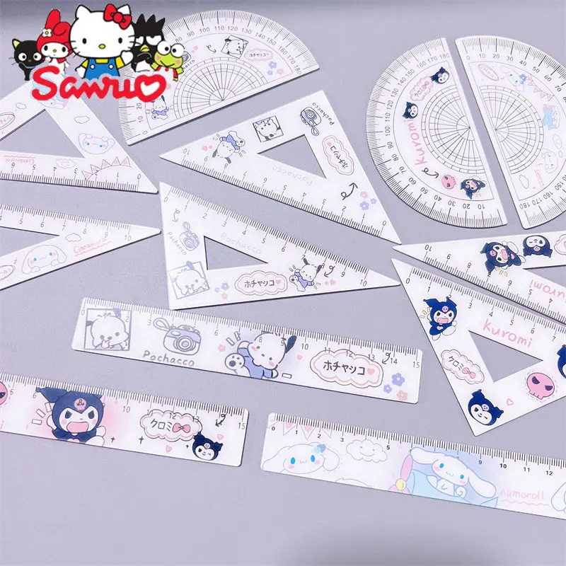 Sanrio Melody Kuromi Acrylic Student Measuring Ruler Set Cinnamoroll Pochacco Kids DIY School Students Office School Stationery