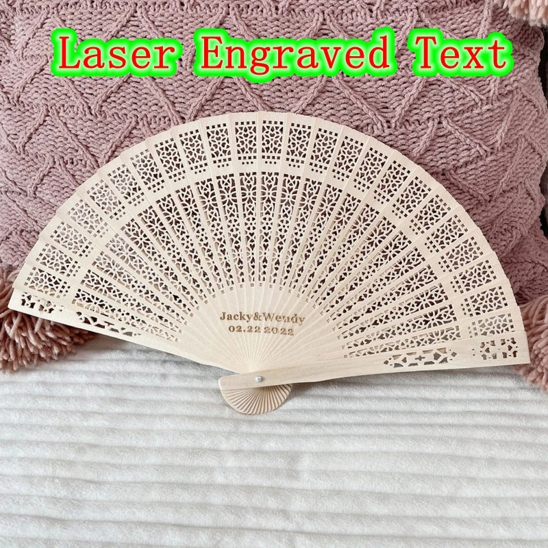 90/100PCS Laser Engraved Sandalwood Fans, Customizable Wooden Wedding Fan, Natural Wooden Fan,Bridal Shower Favors,Party Decor