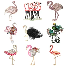 Rhinestone Flamingo Brooches for Women Unisex Enamel Animal Pins Event Party Backpack Decoration Clothes Accessories