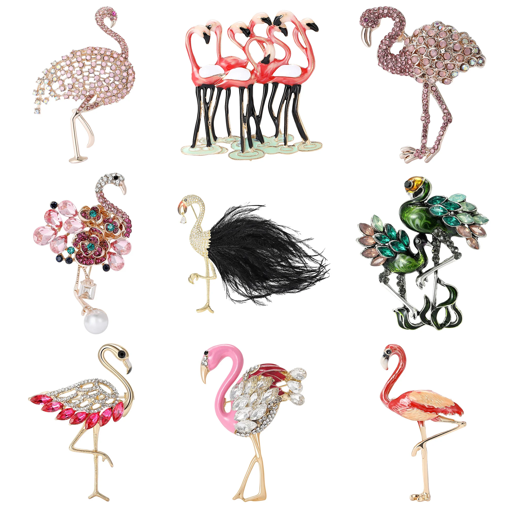 Rhinestone Flamingo Brooches for Women Unisex Enamel Animal Pins Event Party Backpack Decoration Clothes Accessories