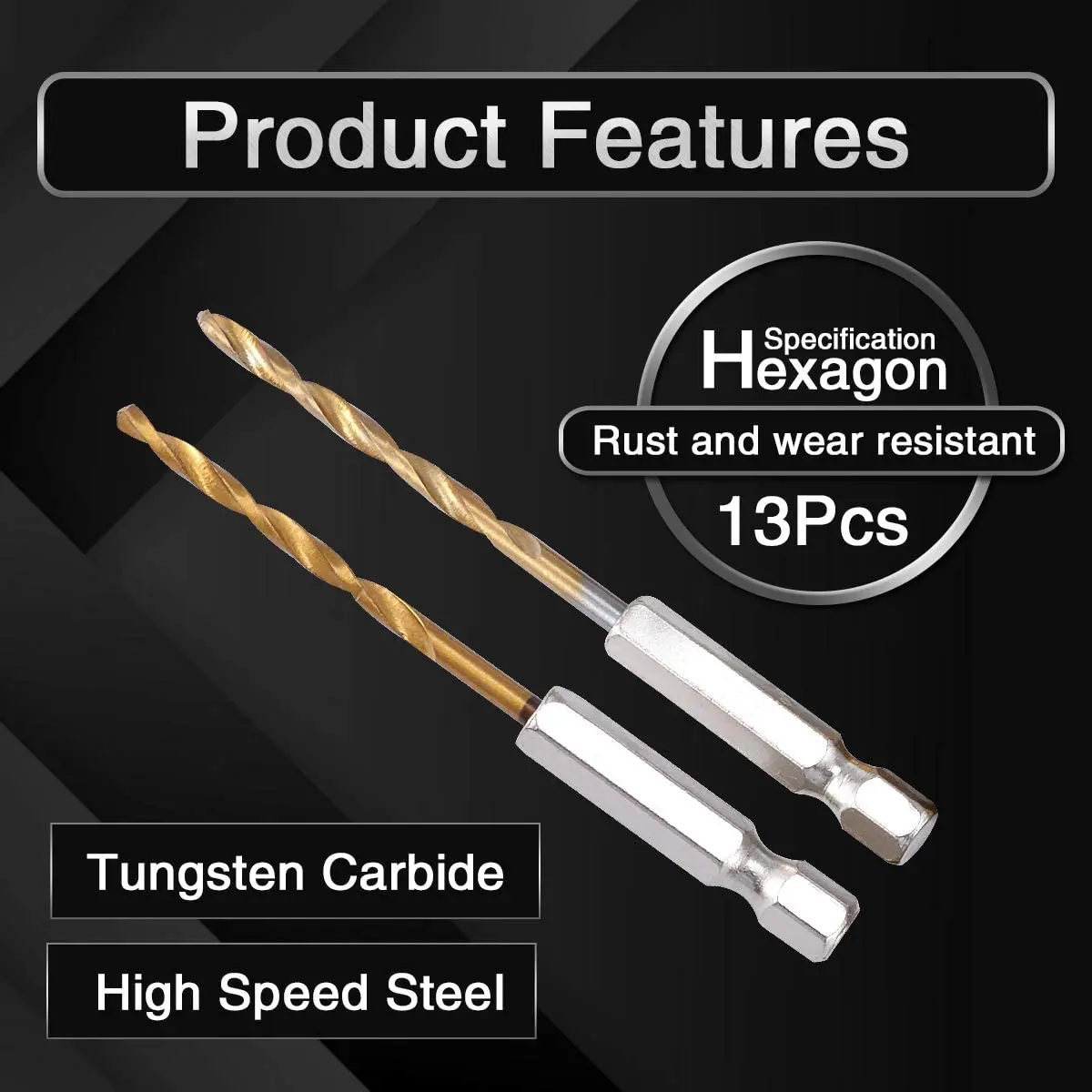 Titan Xoắn Bộ Mũi Khoan 13 Chiếc Chuôi Lục Giác HSS Nhanh Chóng Thay Đổi Thường Xuyên Dụng Cụ Khoan Gỗ Nhựa Hợp Kim Nhôm 1.5-6.5Mm