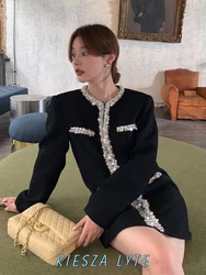 Luxurious Blazer 2024 Spring Autumn French Style Fashion Design Pearl Sequin Jacket for Lady High Quality Party Tweed Coat women