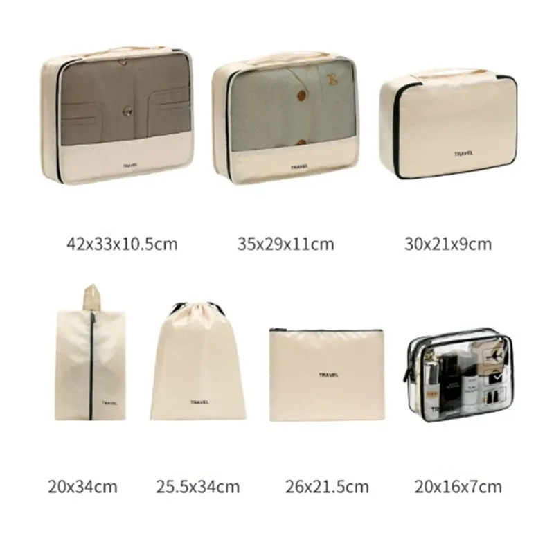 

7pcs Large Capacity Travel Organizer Set, Nylon Packing Cubes With Storage Pouch Vacation Style, Portable Luggage Bags
