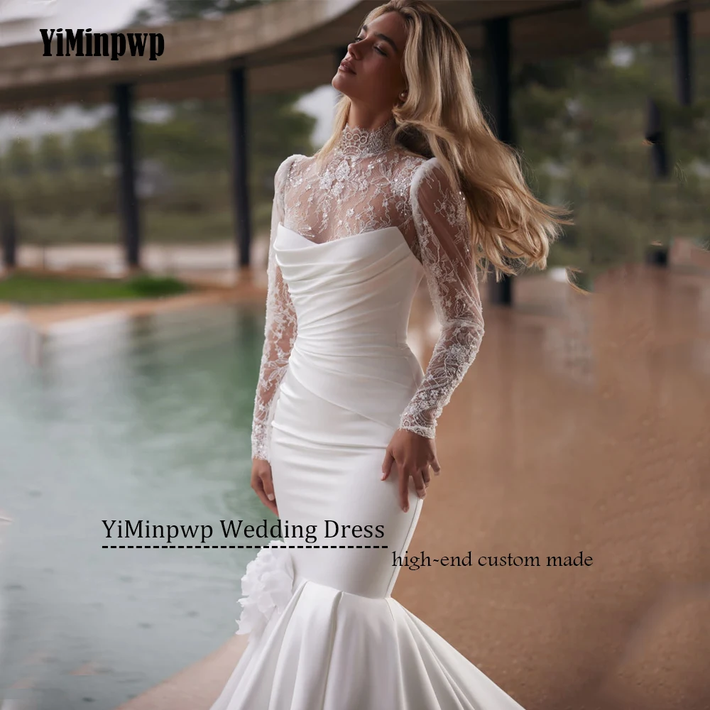 فساتين زفاف فاخرة حورية البحر للنساء 2025 فستان زفاف من الساتان مطوي بدون حمالات وأربطة بدون ظهر فيستدوس دي نوفيا مخصص