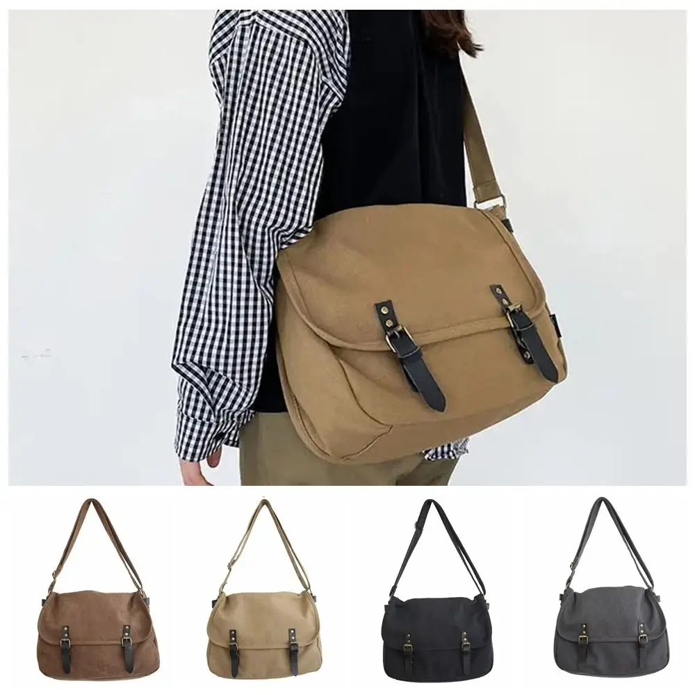캔버스 캐주얼 크로스 바디 백 트렌디 한 대용량 메신저 백 한국 스타일 빈티지 숄더 백 데이트