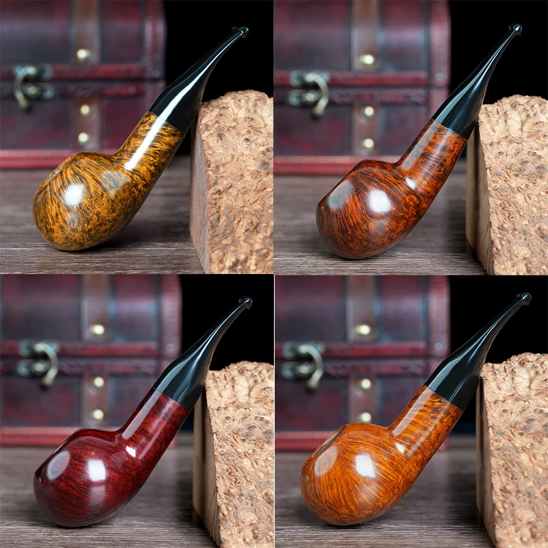 MUXIANG Handmade briar tobacco pipe briar wood smoking pipe tomato pipe fat man pipe 9mm filter black acrylic cigarette holder