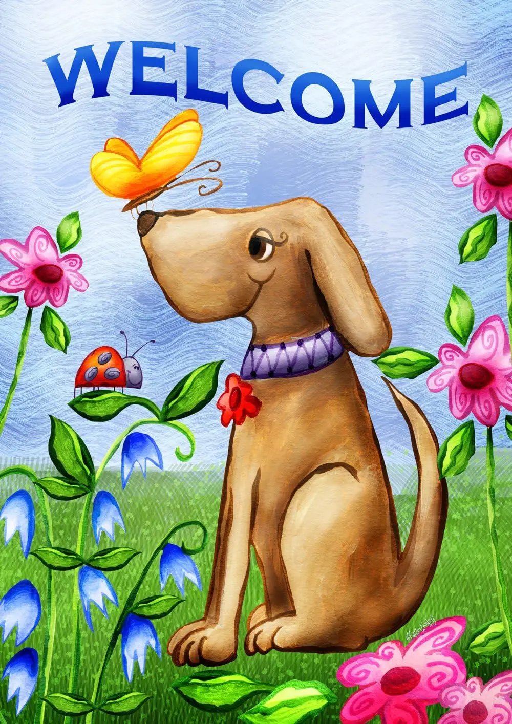 Toland Home Garden 112078 Welcome Dog Spring Garden Flag, 12x18 Inch, Double Sided for Outdoor Summer House Yard Decoration