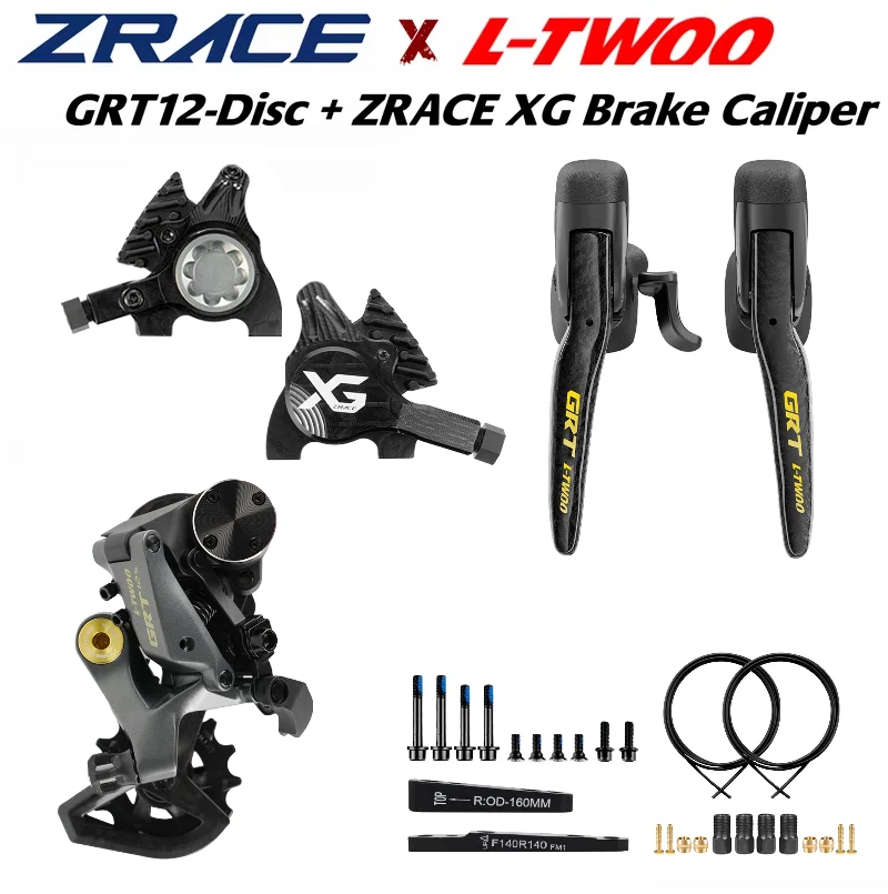 LTWOO GRT12 Disc 1x12s Gravel Hydraulische Scheibenbremsen-Gruppe + ZRACE XG Flat Mount Bremssattel, Kohlefaser, Benchmark GRX