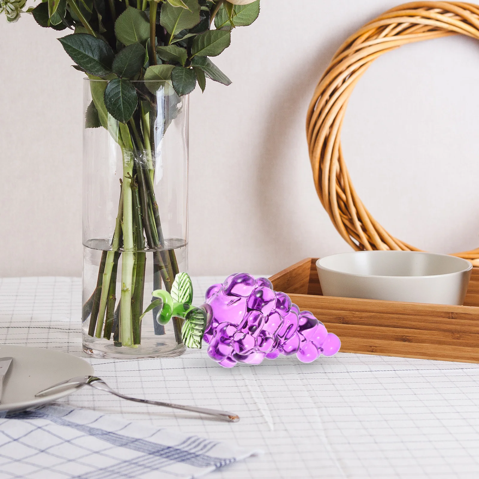 

Artificial Grape Statue Desk Crystal Ornament Desktop Decoration Purple Fruit Home