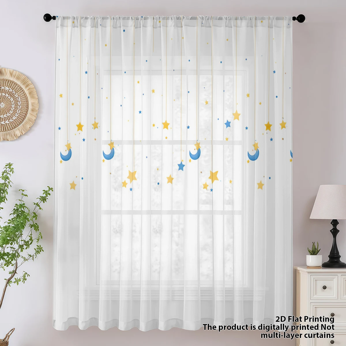 1 Piece Calming Star & Moon Sheer Curtain - Light Filtering, Privacy, Rod Pocket, for Living/Bedroom/Kids Room - view 4