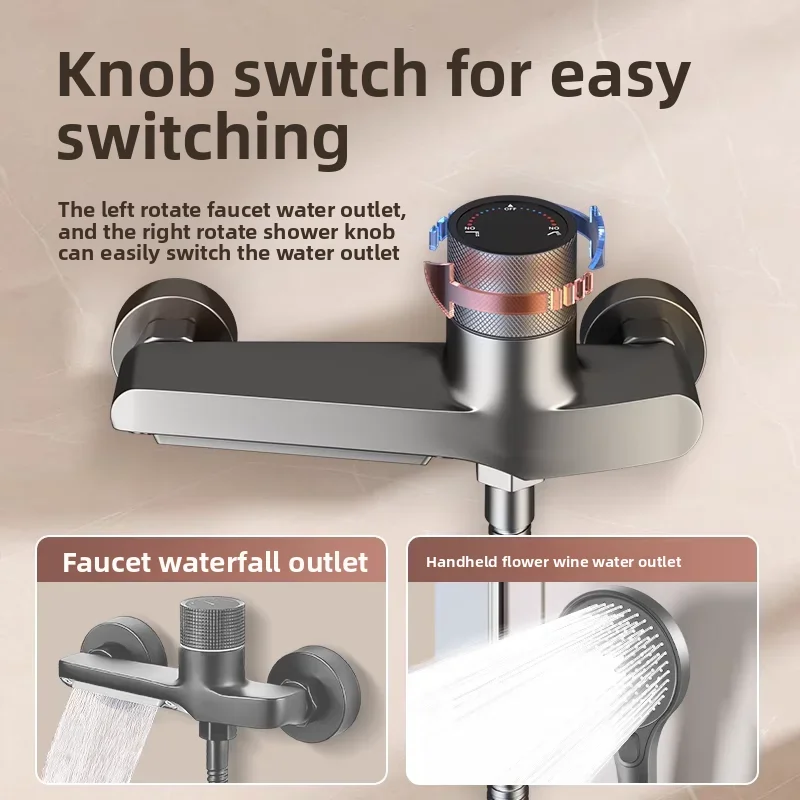 

All-copper shower shower set, simple faucet, hot and cold triple rain shower head, household flower drying head