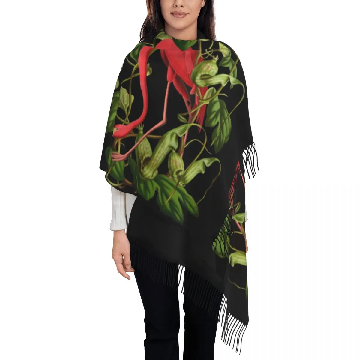 

Womens Scarf Outdoor Flamingo Large Scarves with Tassel Tropical Jungle Luxury Brand Shawls Wrpas Winter New Design Bufanda