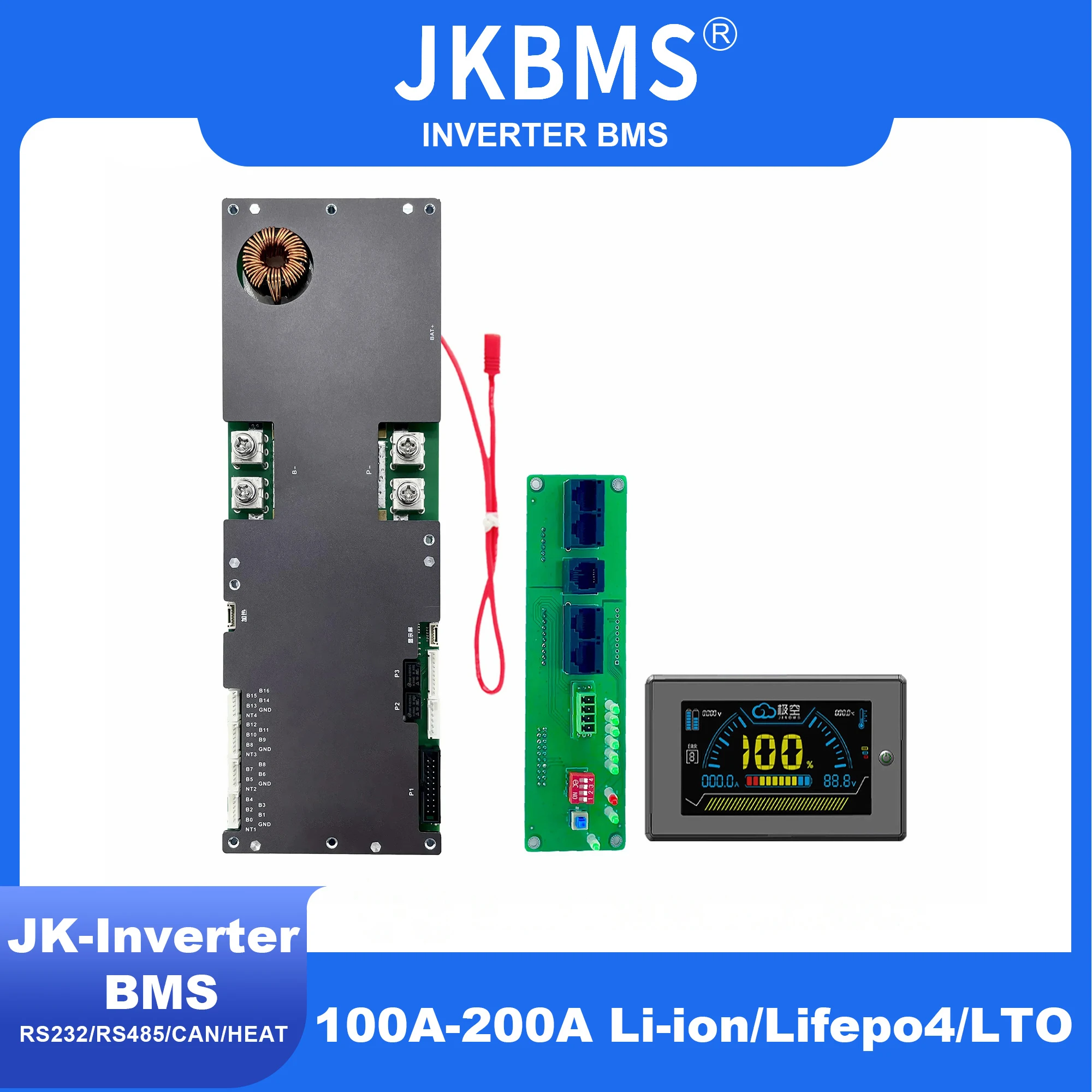 JKBMS Inverter Smart BMS 8S 16S 24V 48V 8S-16S 100A 150A 200A Family Energy Storage Lifepo4/Li-ion/LTO For Growatt Deye Inverter