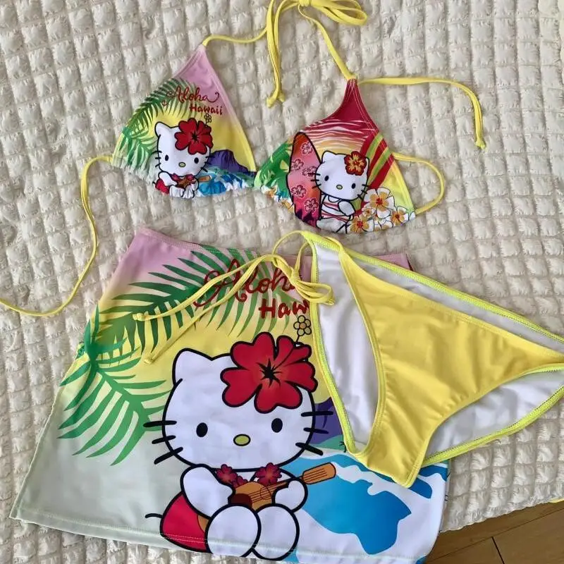 

Japanese Cute Kitten Women's Split Bikini Hot Girl 3Pcs Summer Beach Seaside Fashion Breathe Comfort Quick Drying Soft Swimsuit