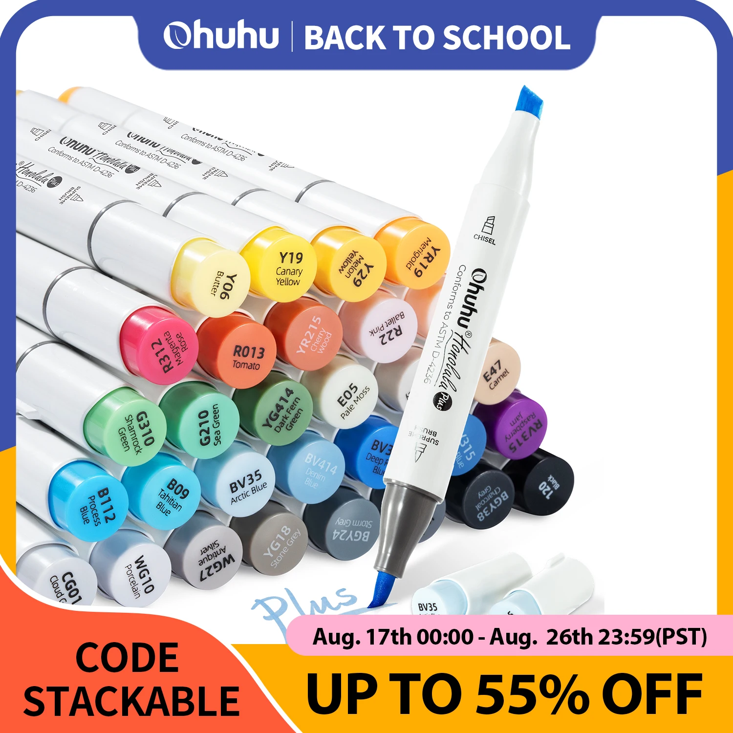 Ohuhu Honolulu Plus 36-Farben-Alkoholmarker, doppelte Spitze, Kunstmarker-Set, nachfüllbarer Markierungsstift, Ausmalen, Illustrationen, Zeichnen