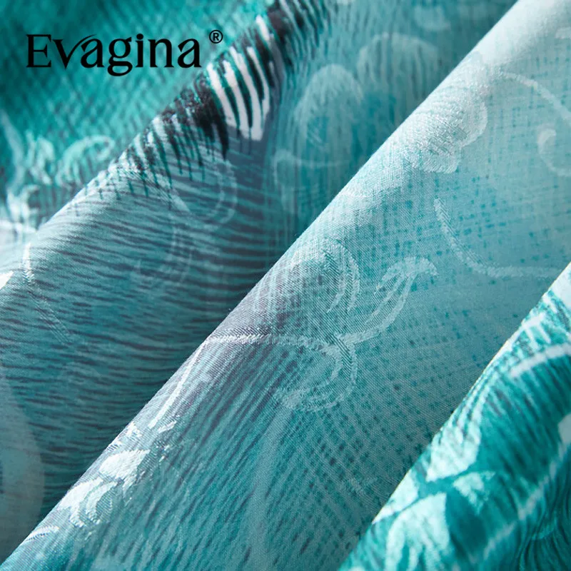 Evagina-Mini robe trapèze cyan pour femme, impression élégante, fibre High Street, printemps, été, nouveau, 2024