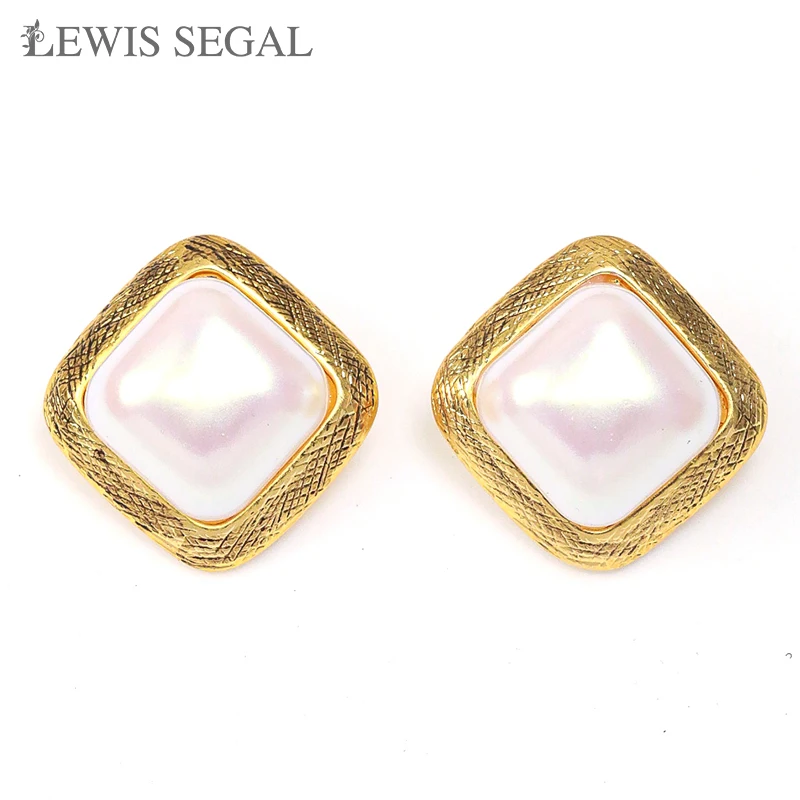 

LEWIS SEGAL Vintage Square Pearl Stud Earrings for Women Independent Girl Luxury Exquisite 18K Gold Medieval Fine Jewelry