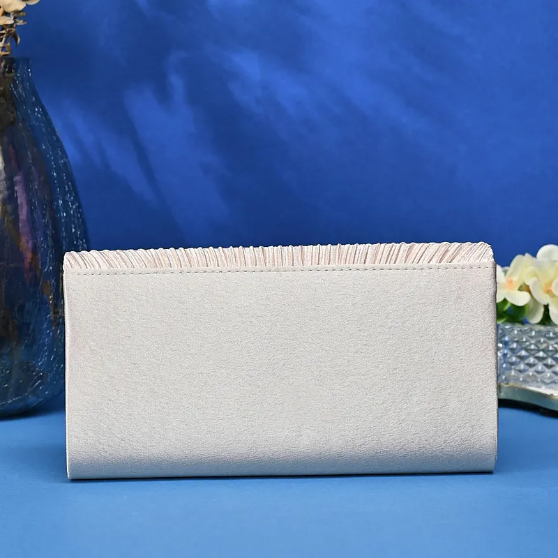 New Ruffled flip handle bag Stylish Satin Envelope Storage Bag Bridal Party Evening Dress Bag Metal chain shoulder bag image 4