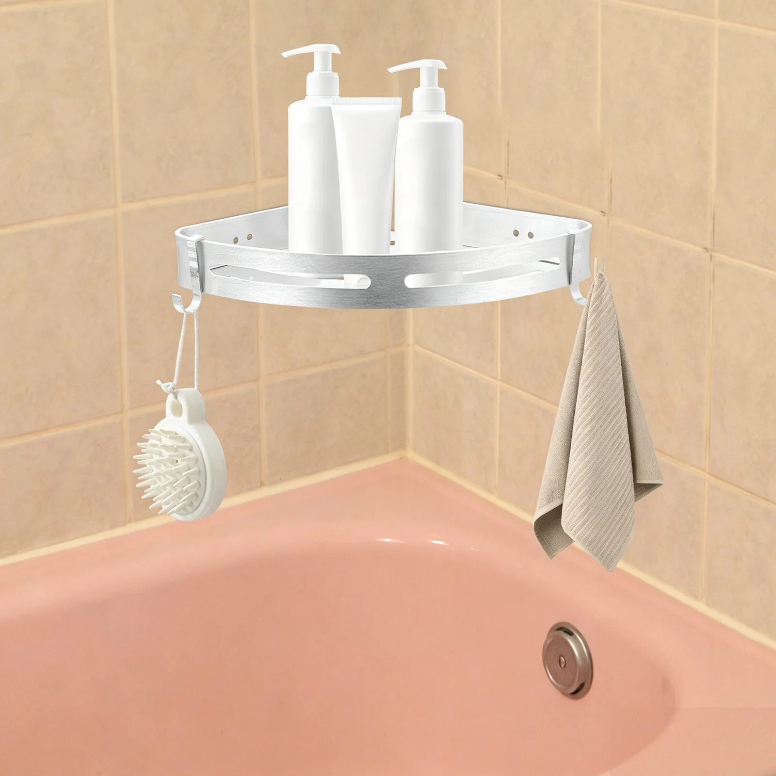 Punch-Free Triangle Wall-Mounted Storage Rack Silver Space Aluminum Bathroom Kitchen Shelf for Shampoo Soap Towels Organizing