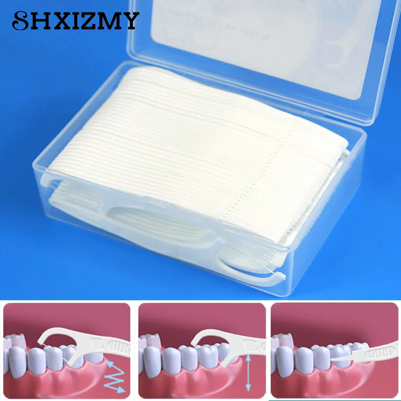 50Pcs/Box Double Headed Folding Dental Floss White Ultra Fine Dental Floss Stick Interdental Oral Hygiene Care Toothpick Tools