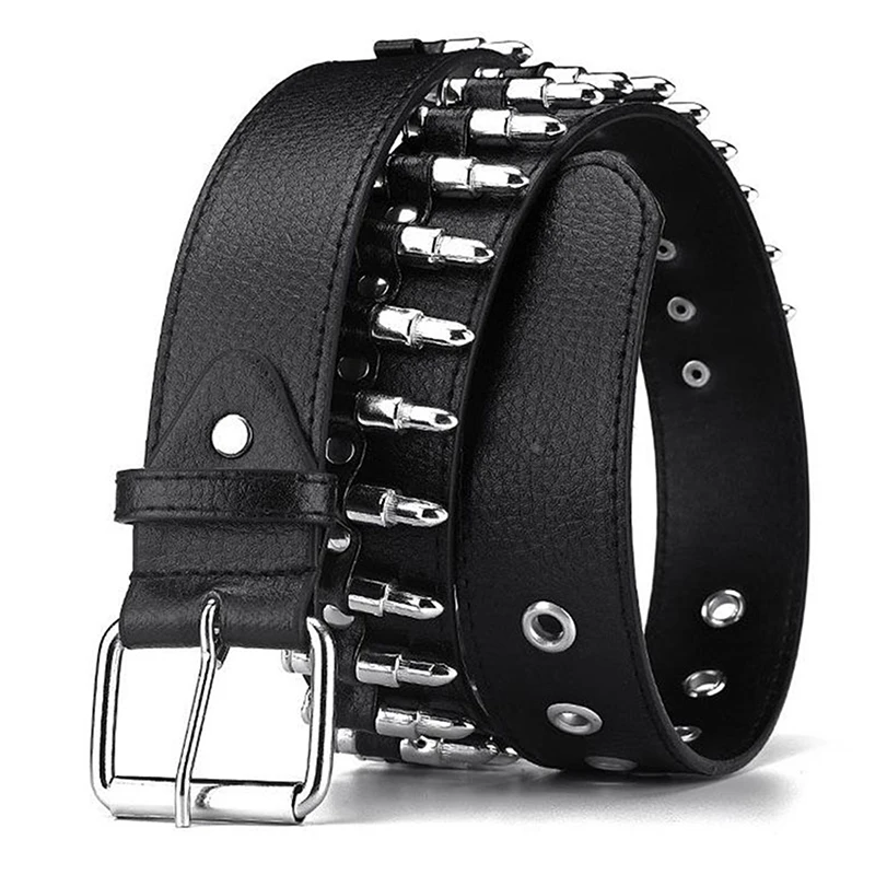 Rivet Belt Black Spice Girls Punk Unisex Personalized Men and Women Pentagram Bullet Rivet Buckle Jeans Belt