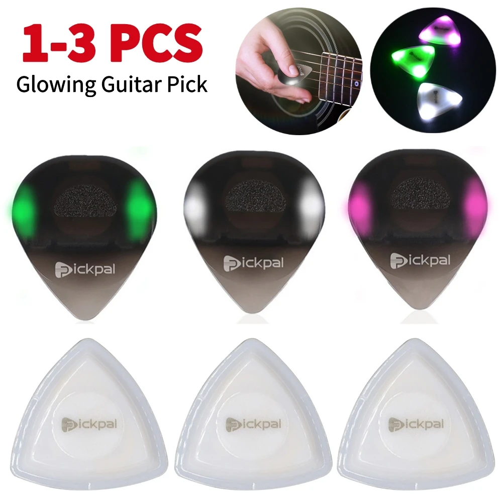 1-3PCS Glowing Guitar Pick with High-Sensitivity LED Light Guitar Touch Luminous Pick Non-Slip for Bass Electric Guitarists