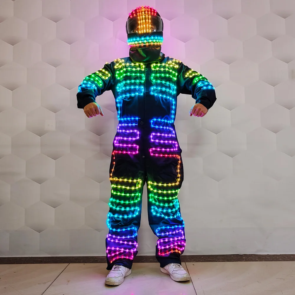 Full-color LED robot set stage dance performance Festival party luminous work clothes LED glow-in-the-dark helmet costume props