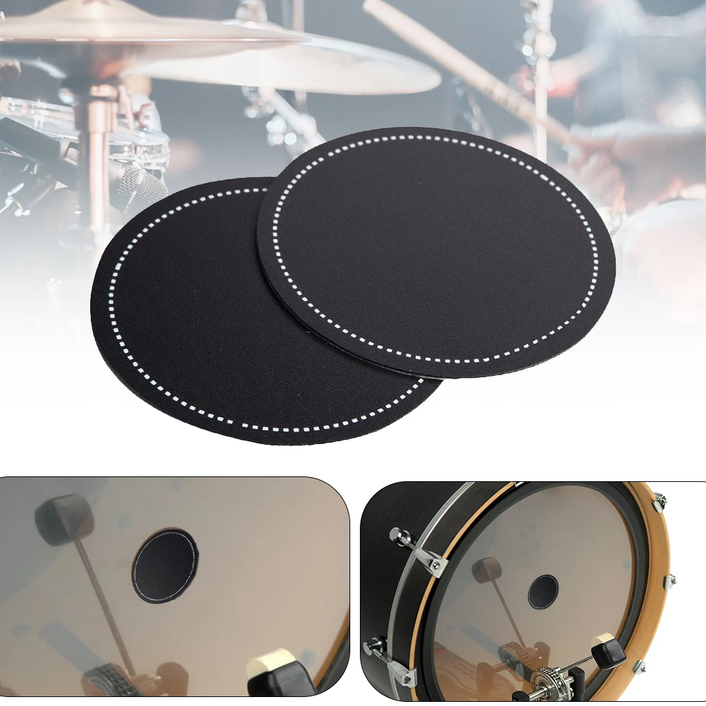 NAOMI 2pcs Bass Drum Head Pad Impact Patch Drumhead Protector Percussion Instrument Parts Black Color